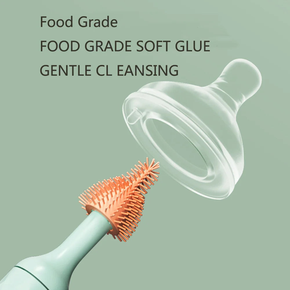 Electric Silicone Bottle Brush 360 Degree Rotating Baby Pacifier Cup Pacifier Cleaning Brush Set with 1200Mah Lithium Battery