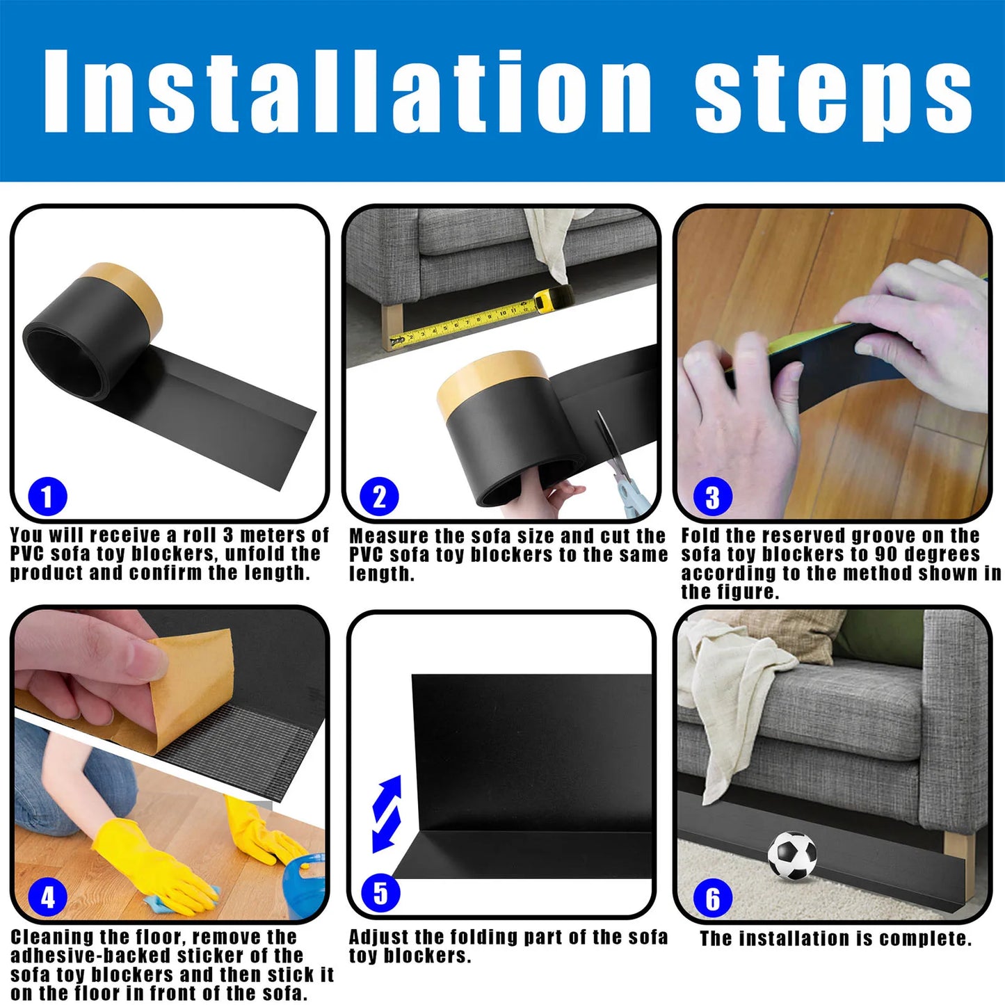 Toy Blockers for Furniture under Couch Blocker Adjustable Bumper Stop Things from Going under Sofa Furniture Bed for Pets Kids